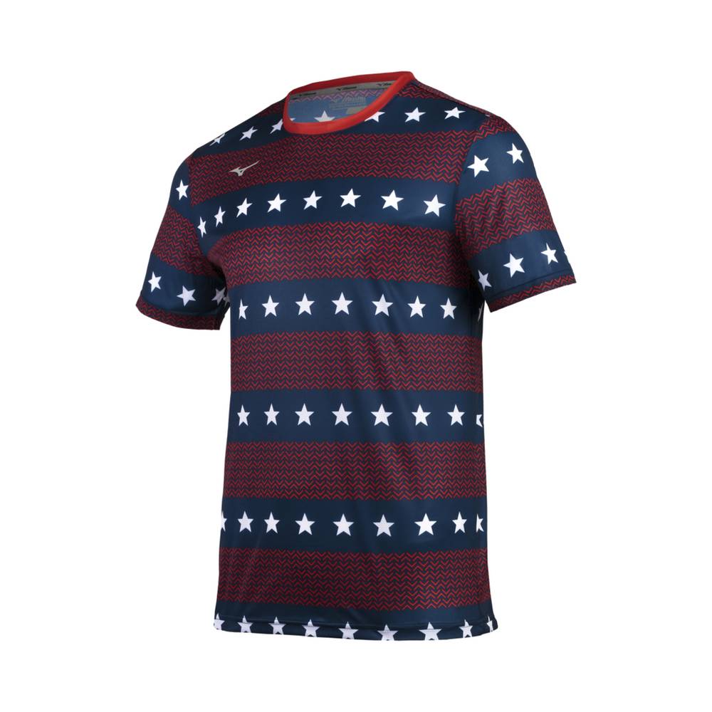 Camisetas Mizuno Running Printable Short Sleeve Para Hombre Rojos/Azules 2473819-XQ